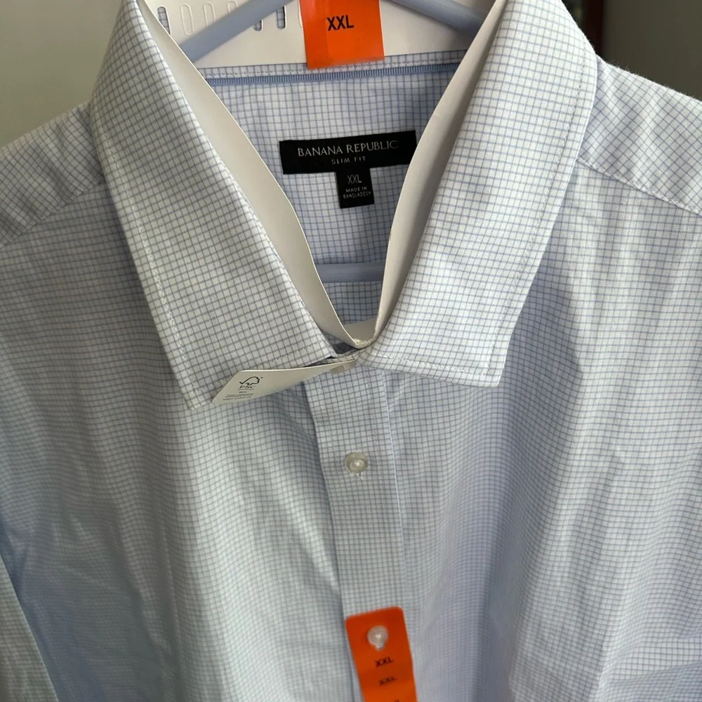 Banana Republic Light Blue Micro-Check Spread Collar Dress Shirt